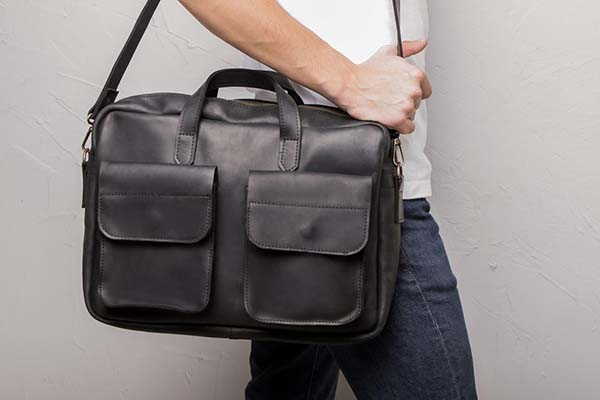 Handmade Personalized Leather Laptop Bag with Removable Shoulder Strap