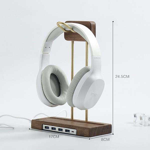 Handmade Wooden Headphone Stand with USB Hub