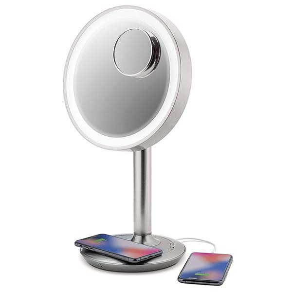 iHome Lux Power LED Makeup Mirror with Wireless Charging Pad and Bluetooth Speaker