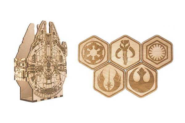 Handmade Star Wars Coaster Set with Millennium Falcon Coaster Holder