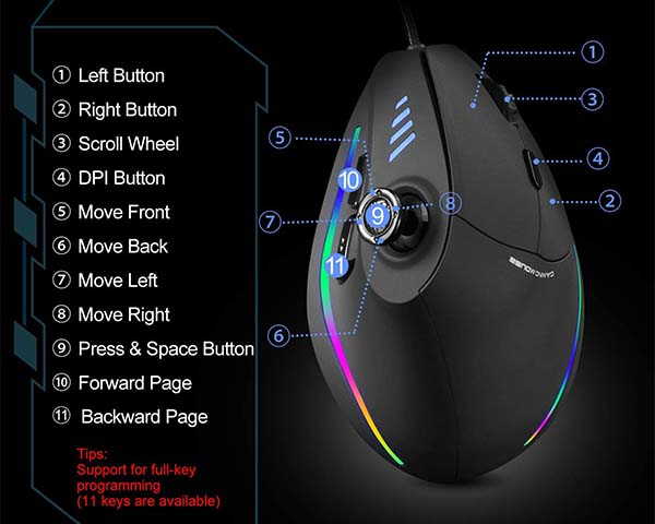 TRELC C-18 Vertical Gaming Mouse with Joystick and Programmable Buttons