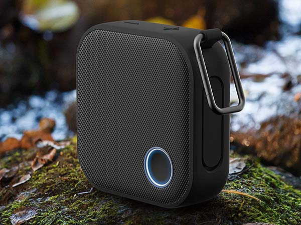 Brookstone Big Blue Go Mini Waterproof Bluetooth Speaker with Carabiner