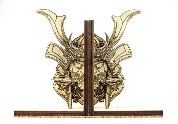 Handmade Wooden Bookends Inspired by Samurai Helmets