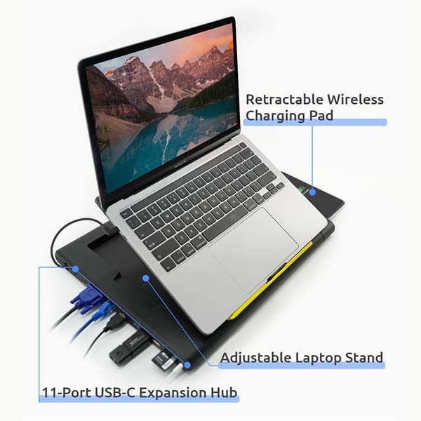TopWork Laptop Stand With USB C Hub And Wireless Charger Gadgetsin