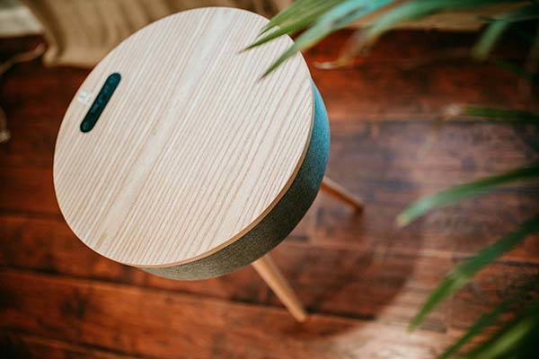 Handmade Wood End Table with Bluetooth Speaker and Wireless Charger