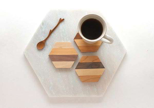 Handmade Hexagon Wooden Coaster Set