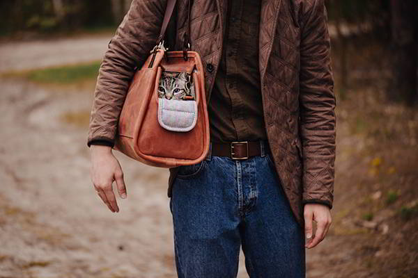 Handmade Leather Dog Carrier Bag with Optional Leash Bag