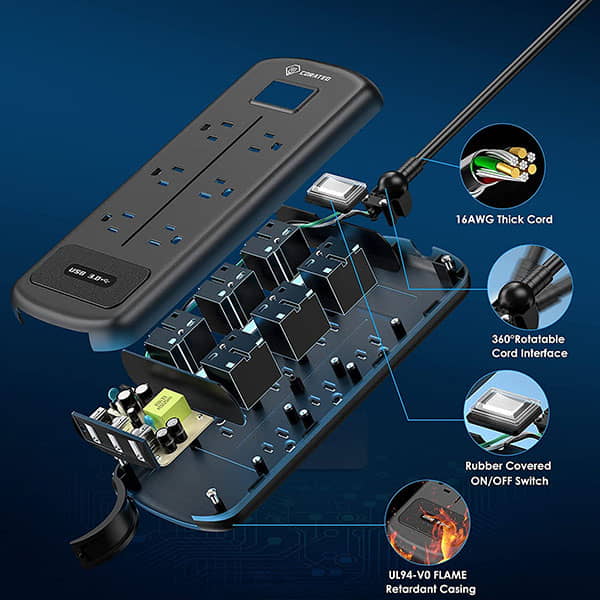 Corated Waterproof Outdoor Surge Protector with 3 USB Ports