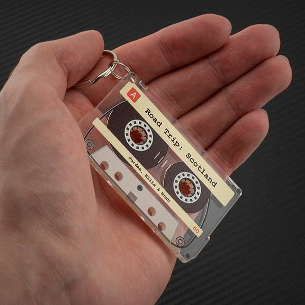 Handmade Personalized Keychain Shaped as Cassette Tape