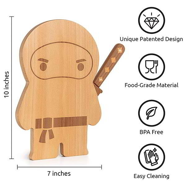 OTOTO Ninja Wood Cutting Board with Knife Set
