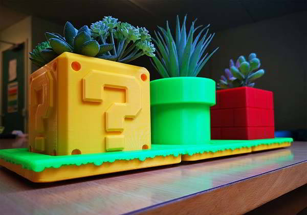 3D Printed Super Mario Planters with Matching Trays