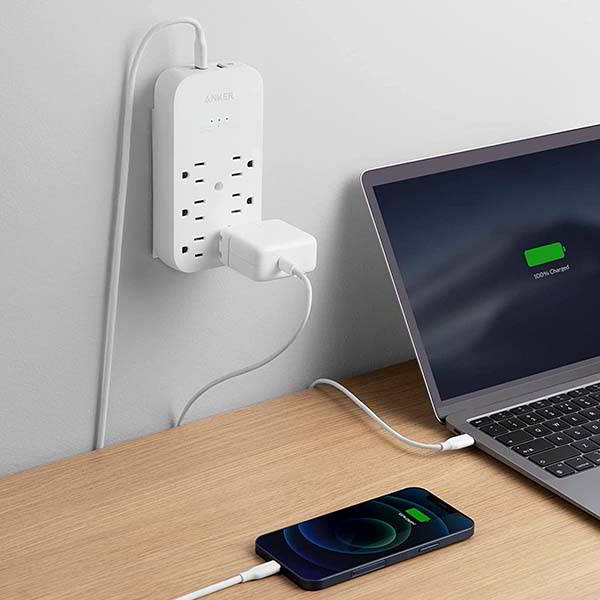 Anker PowerExtend USB-C Plug 6 Outlet Extender and USB Wall Charger