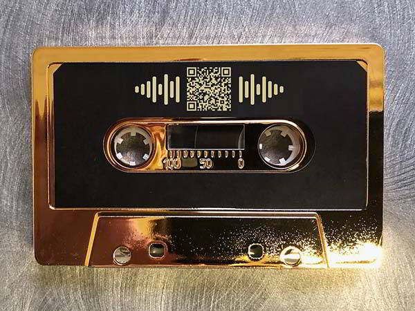 Handmade Personalized Gold Cassette Tape with Spotify or Apple Music QR Code