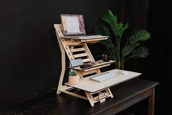 Handmade Wooden Standing Laptop Desk with 3 Adjustable Shelves
